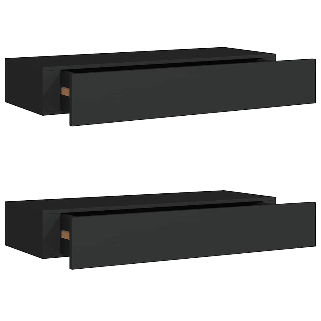 Vidaxl Wall Shelves with Drawer, 2 Pcs, Black, 60X23.5X10 Cm, Mdf
