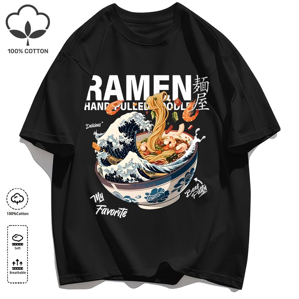 A Bowl Of Rich Lamian Noodles Design Unisexs Retro T Shirts Basics Simple TShirts Fashion Cotton Summer Clothing Unisex Loose Tee