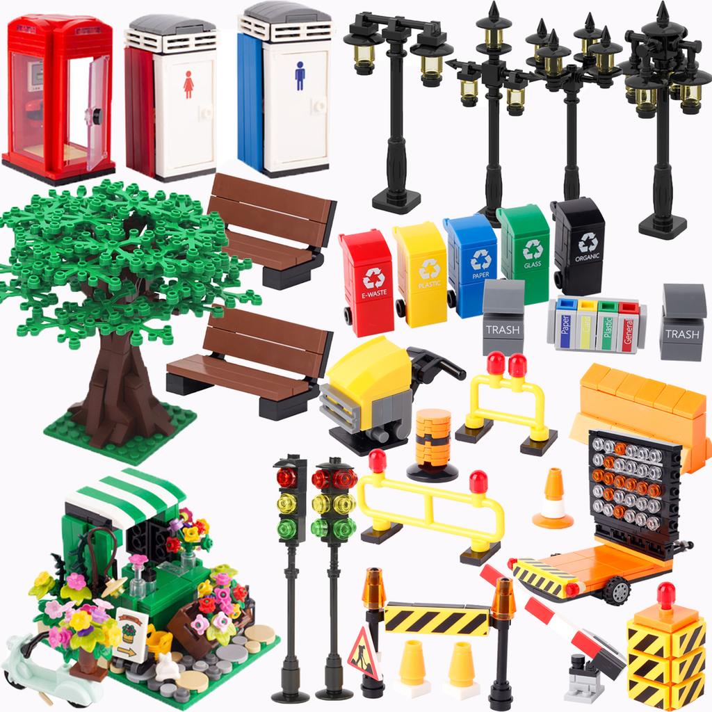 MOC Bricks Toys Model Compatible MOC Parts Bricks City Street Lamp Building Block Lamp with Halloween Bat Lamp
