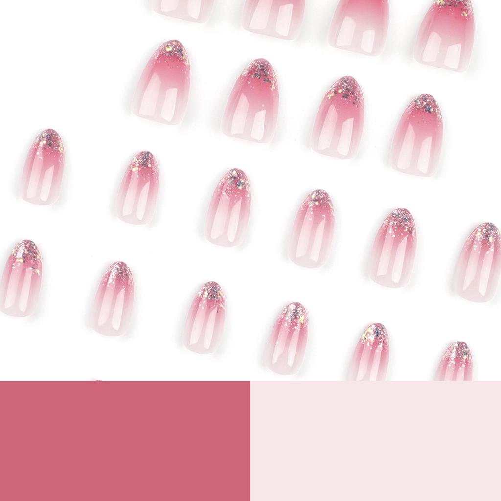 2024 French Pink Gradient Glitter Pointed Short Nail Tips - Internet Celebrity Must-Have Accessory.