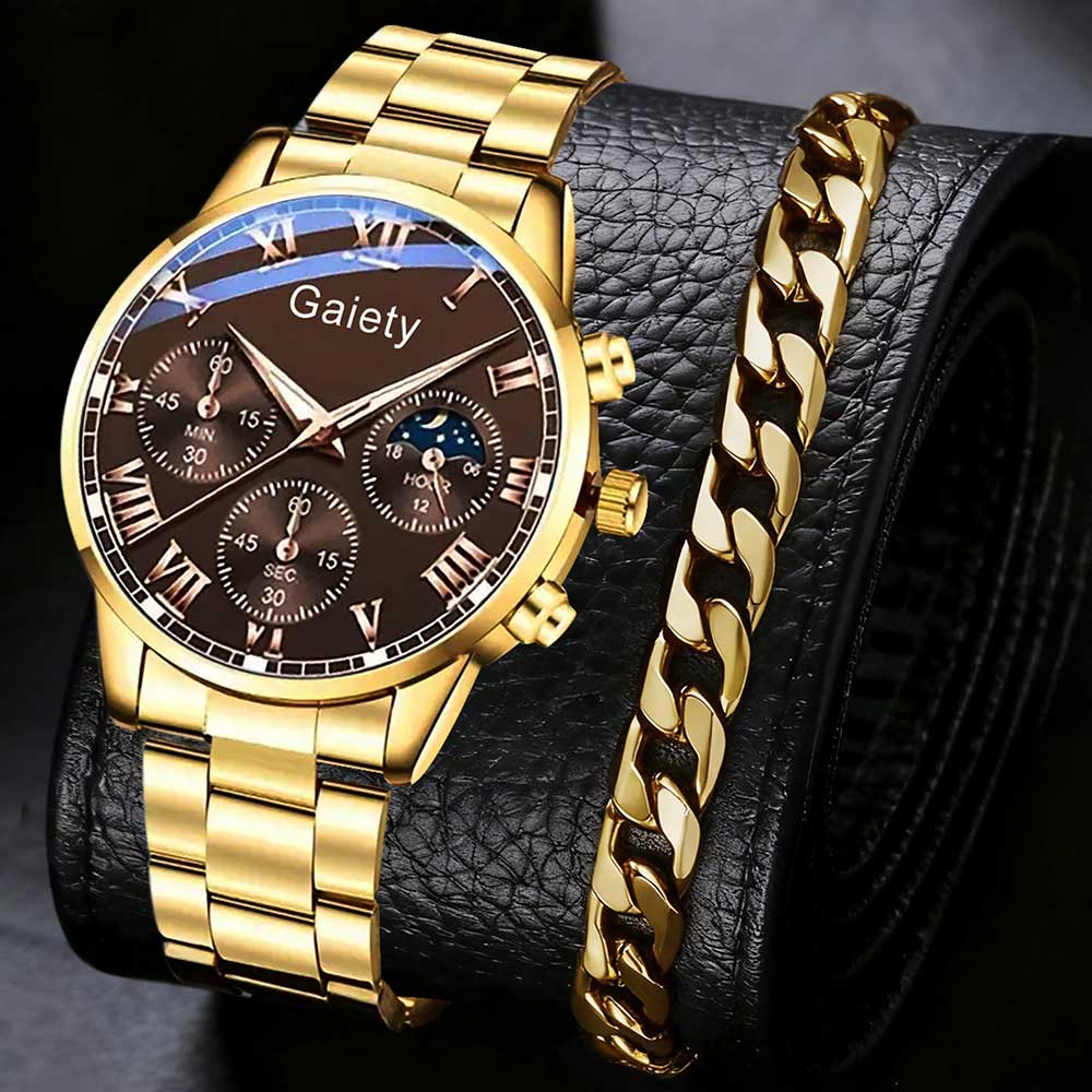 

2/4PCS Men s Watch Set Fashion Trend Classic Roman Digital Scale Quartz Watch Jewelry Set Suitable for Daily Clothing Matching