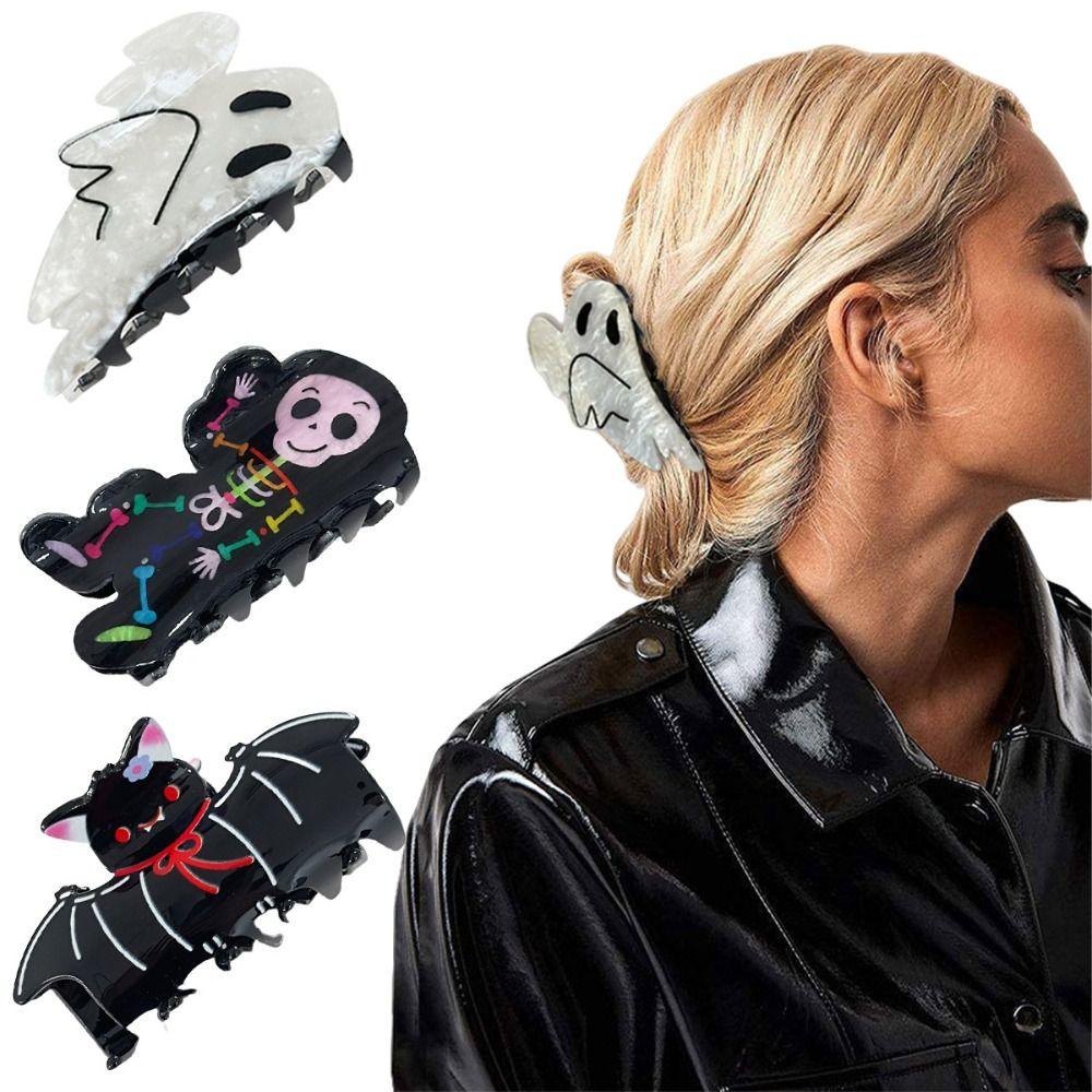 Spider Halloween Hair Claw Acrylic Skeleton Shark Clip Fashion Halloween Themed Gripper  Girls