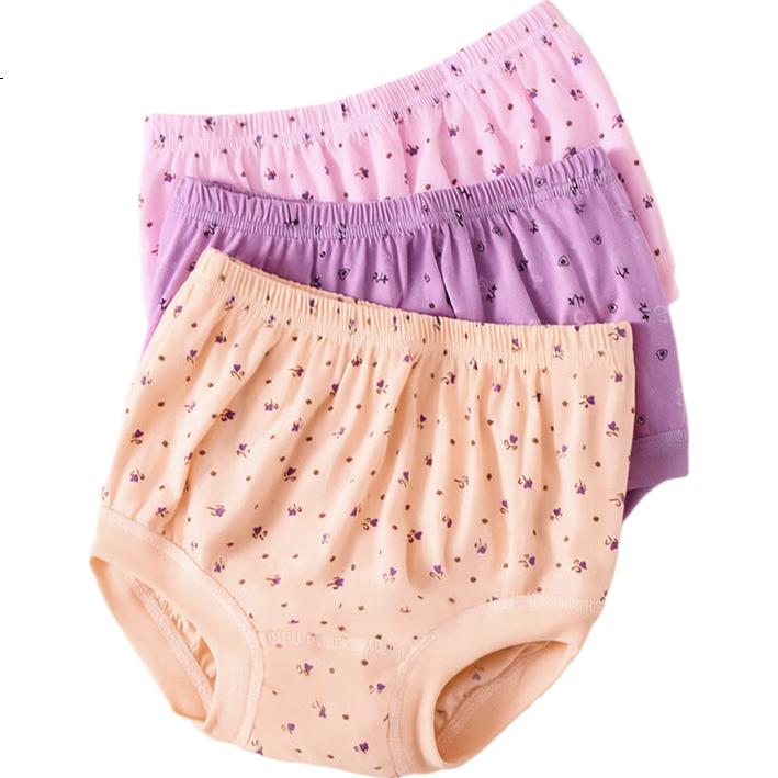 Yiershuang 100% Cotton Women's Plus Size High Waist Loose Printed Briefs Autumn Winter Mid-Aged and Elderly Underwear Gift for Mom