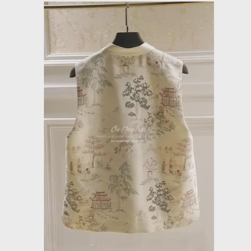 Dámský čínský zenový oblek Tang vyšívaná vrstvená vesta na jaro a léto