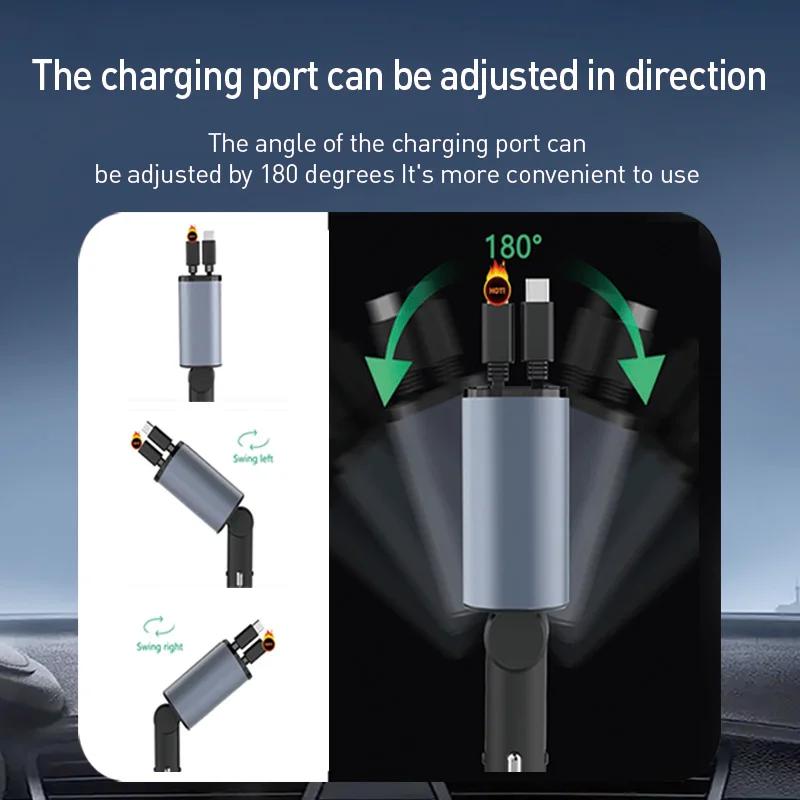 Fast Charger Car Adapter Car USB Charger Adapter Ambient Lighting Car Charger Port Type C Igniter Phone Adapter With Retractable