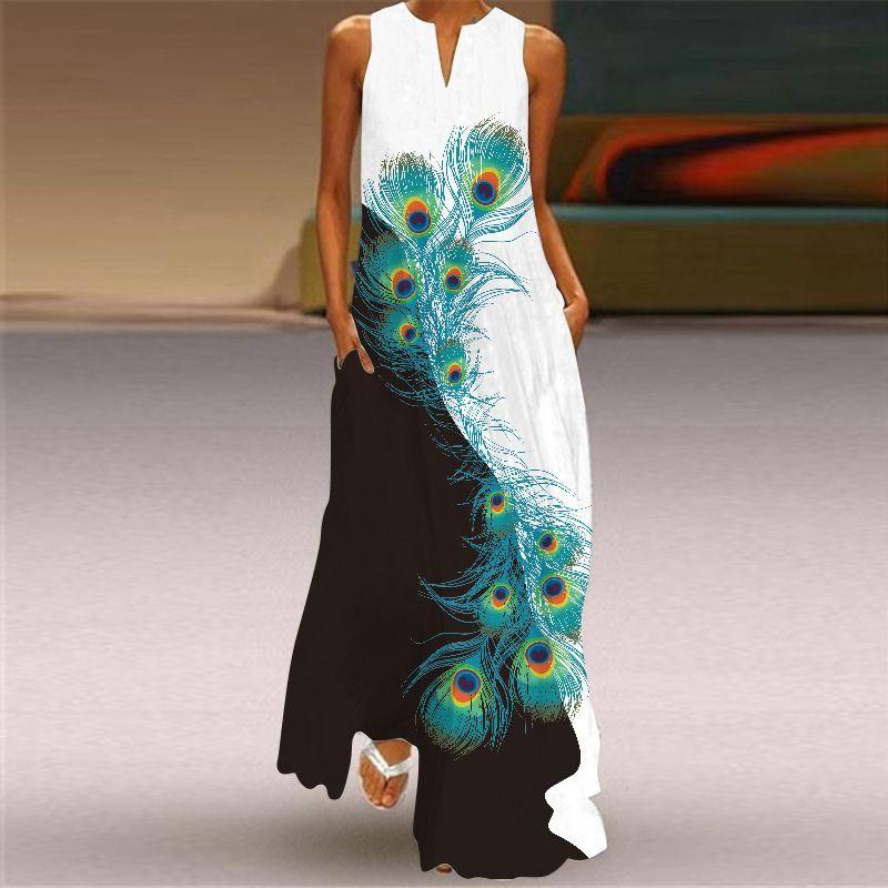 Summer 2025 New Arrival Export Women's Fashion Sexy Digital Printed V-neck Sleeveless Dress Pocket 3D Dress