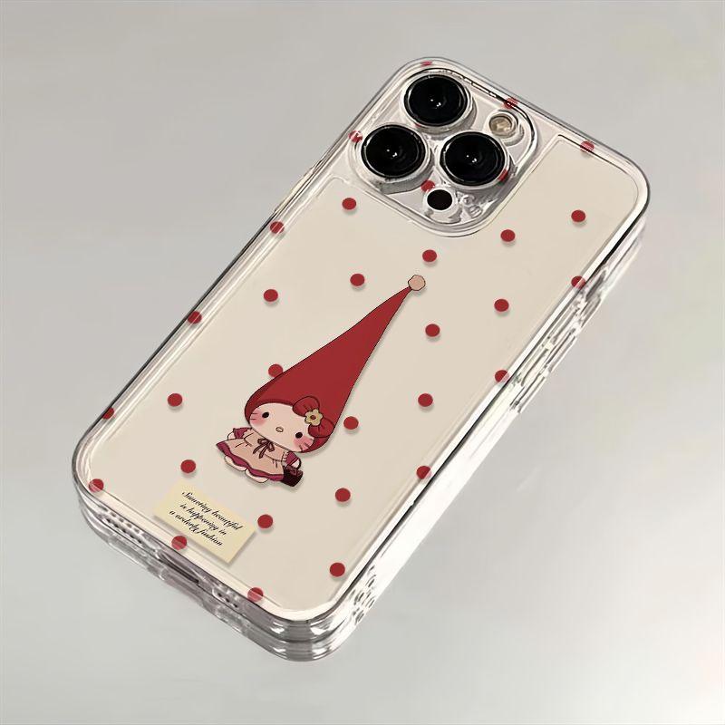 Cute Red Hat Girl Polka Dot Clear Phone Case, Kawaii Aesthetic Transparent Cover for iPhone apple 17promax