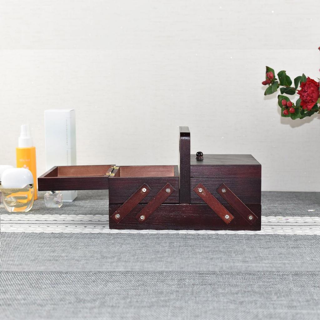 Vintage Needlework Organizers Case Wood Sewing Tool Storage Box Folding Knitting Case for Sewing Knitting Supplies