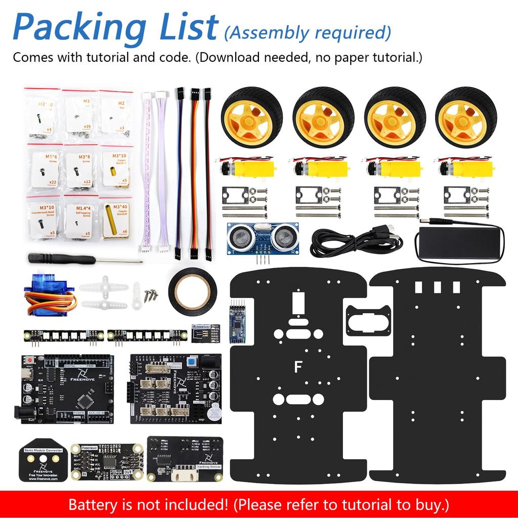 Freenove 4WD Car Kit IDE with Line Obstacle Ultrasonic and Wireless Control Motor Servos (Arduino Compatible) Tracking, Avoidance, Sensors,