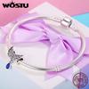 WOSTU Hot Sale Real 925 Sterling Silver Angel Wings Feather Pendant Charm Fit Women Bracelet