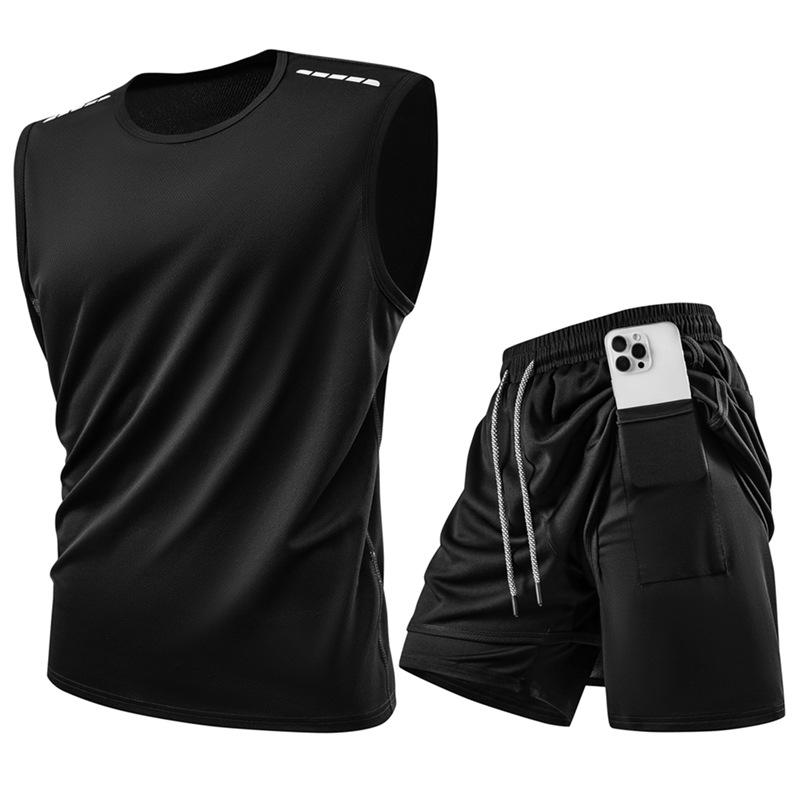 

Lightweight Vest, Quick Drying Pants, Fake Two-piece Sports Pants, Running Training, Breathable Fitness Suit For Men 2XL чёрный