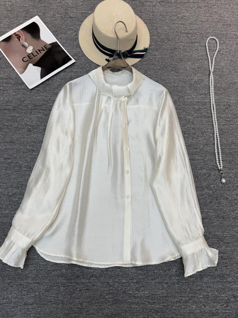 Elegant Silk Brocade Ruffle Collar Blouse for Women - Spring 2026 Arrival