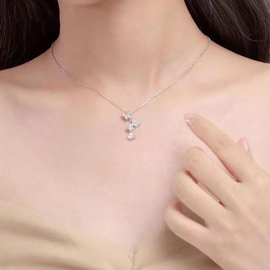 Butterfly Pendant Necklace Women Rhinestone Butterflies Necklace Elegant Clavicle Chain Birthday Anniversary Gift for Her