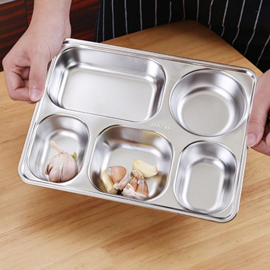 Prato de Jantar Seguro Reutilizável Lavável na Máquina de Lavar Louça Grande Capacidade Louça Aço Inoxidável 2/3/4/5/6 Divisórias Redondo