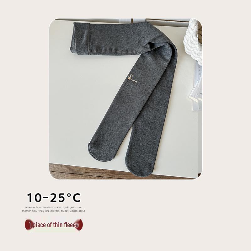 2025 Autumn-Winter Girls' Brushed Letter Leggings: Versatile White Elastic Tights