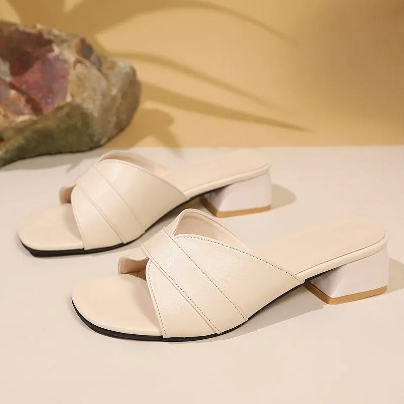 

Fashion Ladies Shoes on Sale 2025 Women’s Modern Slippers Summer Square Toe Med Heel Slippers for Fashion Daily Plus Size Dress Sandals 42