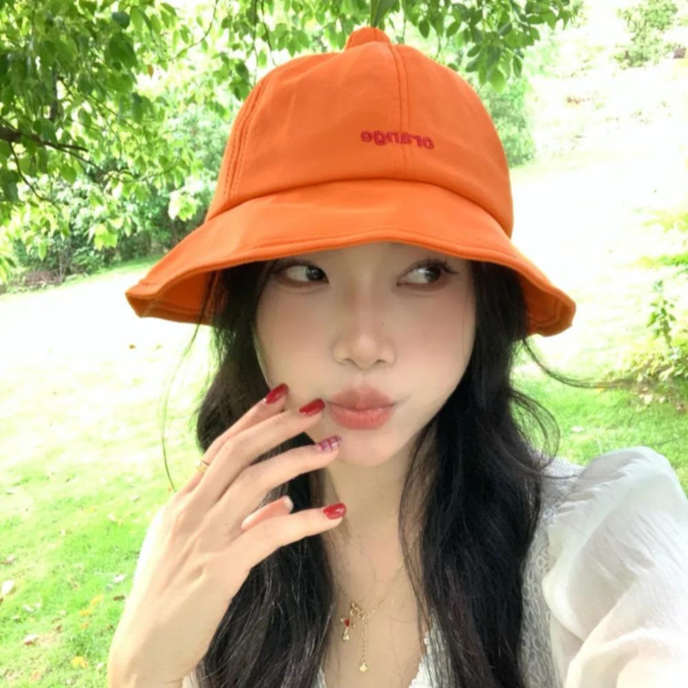 Quick-dry Creative Orange Bucket Cap Cotton Embroidered Letter Sun Hat  Camping