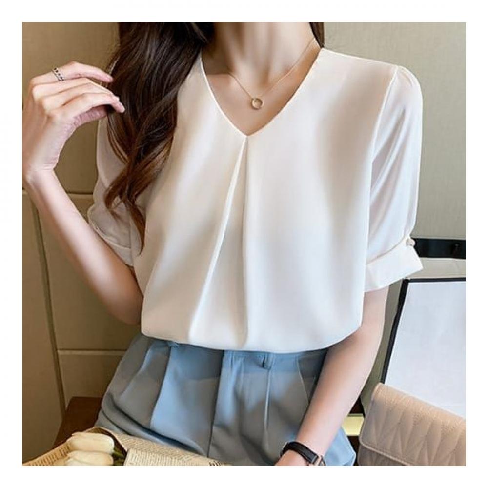 NaVaVa Women Solid V Neck Short sleeVe Blouse Nb2276