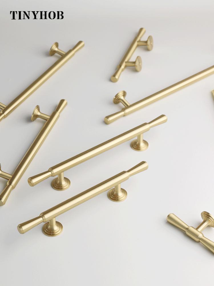 Tinyhob Solid Brass Handle Kitchen Cabinet Door Handles Drawer Pulls  T Bar Bedroom Knobs Wardrobe Decor Furniture Hardware