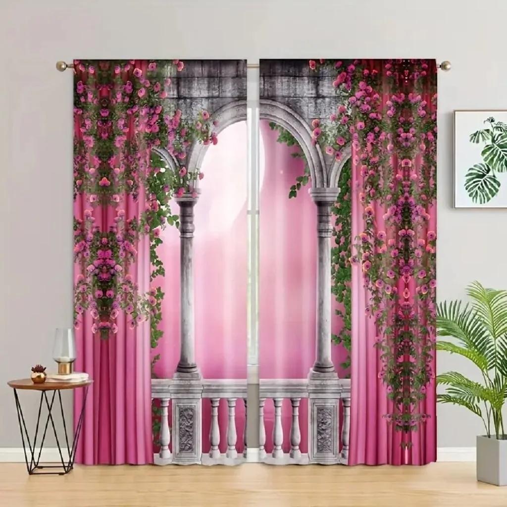 

2 шт. Занавески с цифровой печатью в виде замка для спальни, для девочек, оконные шторы для детской комнаты, милые розовые шторы, подходящие для гостиной 50Wx60H(CM)x1Piece&Grommet Top
