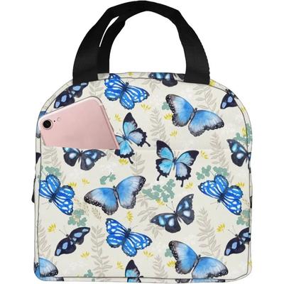 Bolsa de Almoço Borboleta Azul Portátil Isolada Lancheira Térmica Reutilizável para Mulheres Meninas Trabalho Escola Piquenique