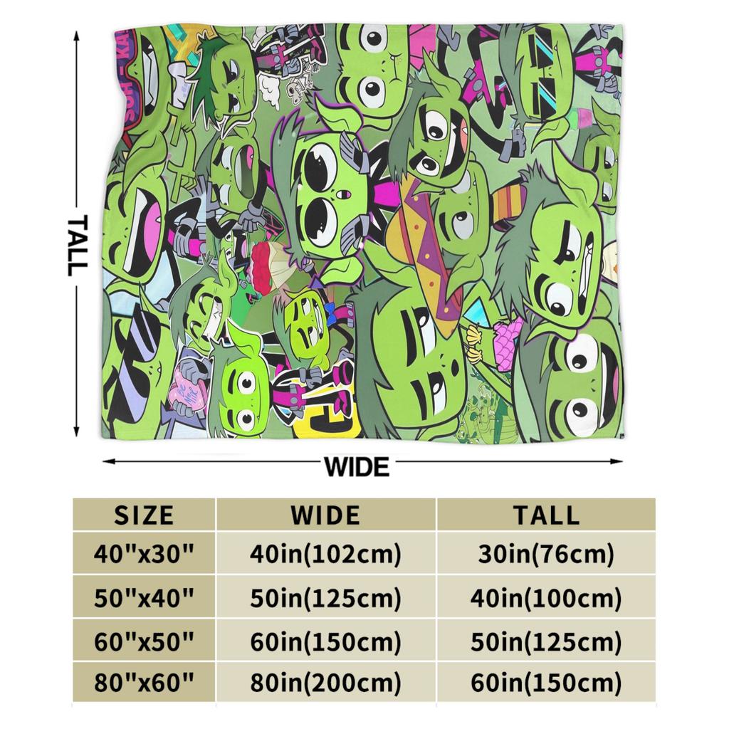 Teen Titans Go Beast Boy Decke Flugzeug Reise Flanell Bettwäsche Überwürfe für Couch Sessel Sofa Bett Super Weiche Tagesdecke Geschenkidee
