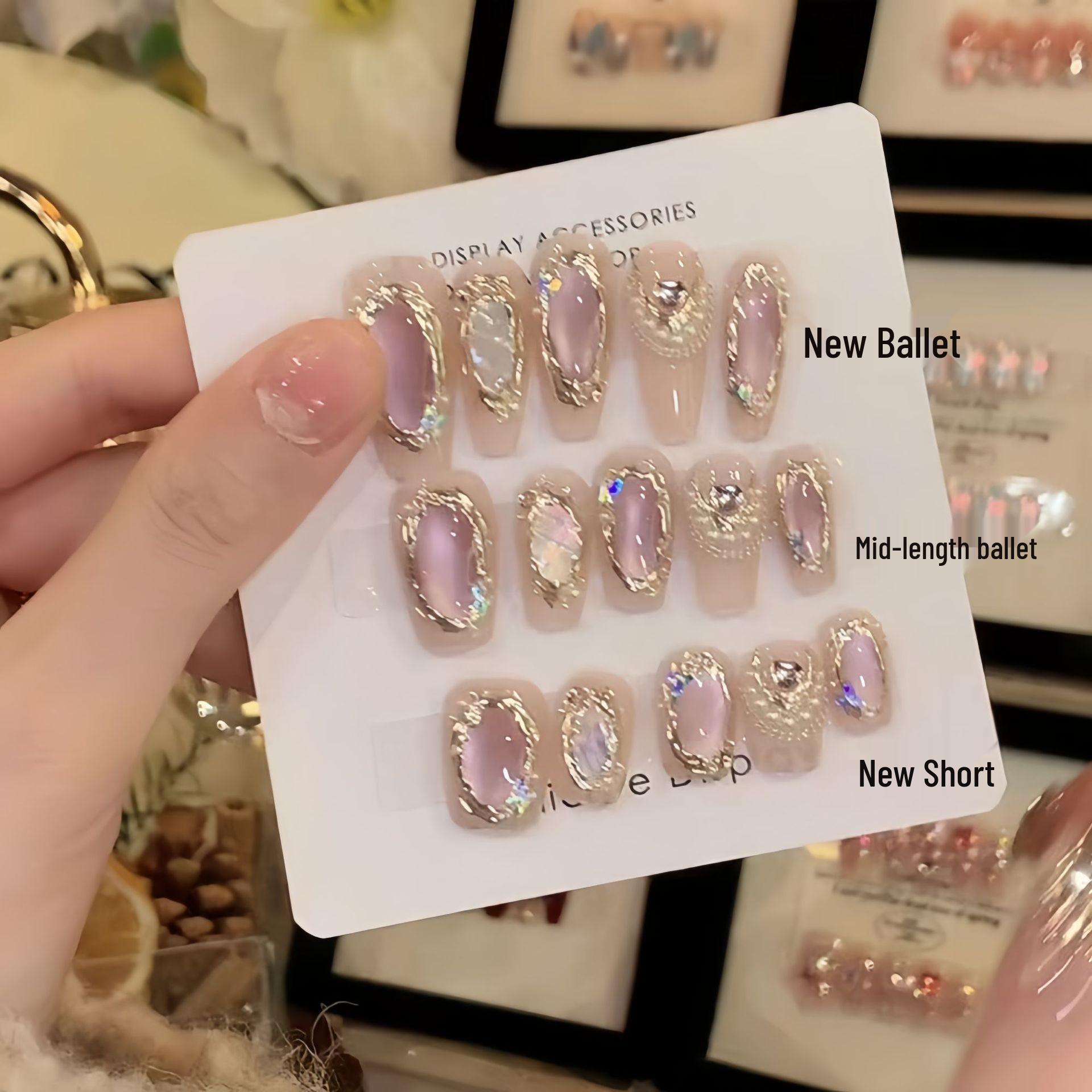 

Ручная работа Фарфоровые Белые Кошачий Глаз Глиттер Ракушка Жемчуг Съемные Ногти для Инфлюенсеров Somali Sea Medium Ballet XS