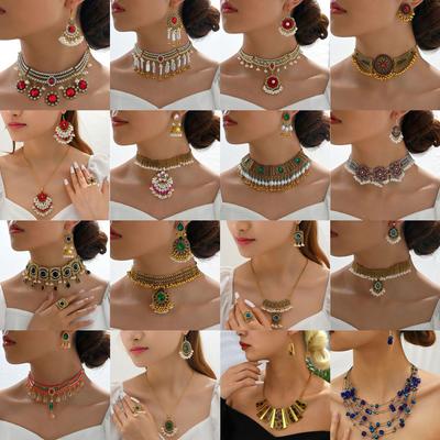 Southeast Asia Indian Ethnic Gemstone Beaded Earrings and Necklace Set