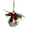 Christmas Bells Ornament Rustic Christmas Jingle Bell with Pine Needles Red Berries And Plaid Bow for DIY Holiday Door Window Tree Wreath Garland