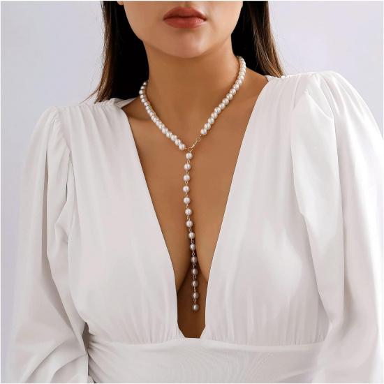 Pearl Pendant Necklaces for Women Long Y Lariat Chain Necklace Freshwater Pearl Choker Necklace Birthday Anniversary Mother's Day Gifts for Women
