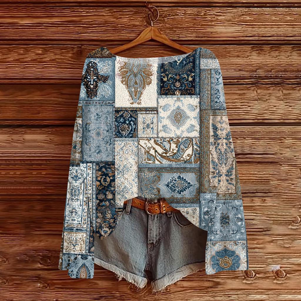 Women's Lightweight Sweater Casual Long Sleeve Knitted Vintage Floral Print Pullover