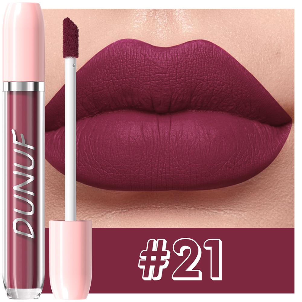 DUNUF Matte Liquid Lipstick Bean Paste Lip Gloss Long Lasting Waterproof Non‑Fading Easy To Apply Sexy Red Lip Glaze