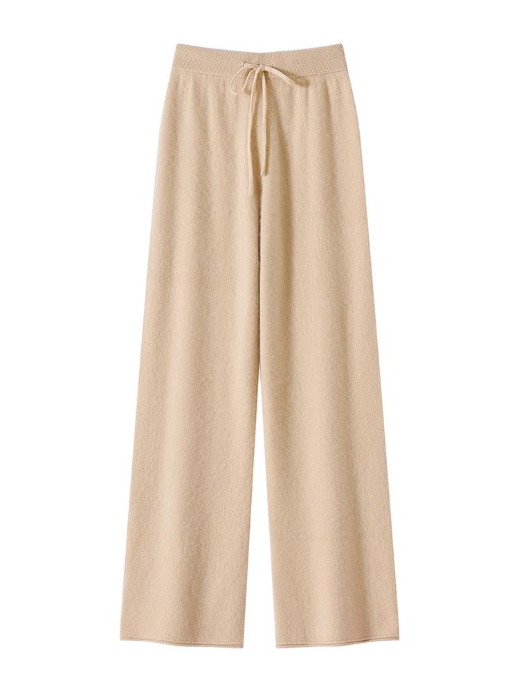 100% Pure Cashmere Women's Wide-Leg Knit Pants – Thickened, Drape, Floor-Length, Autumn/Winter Wear