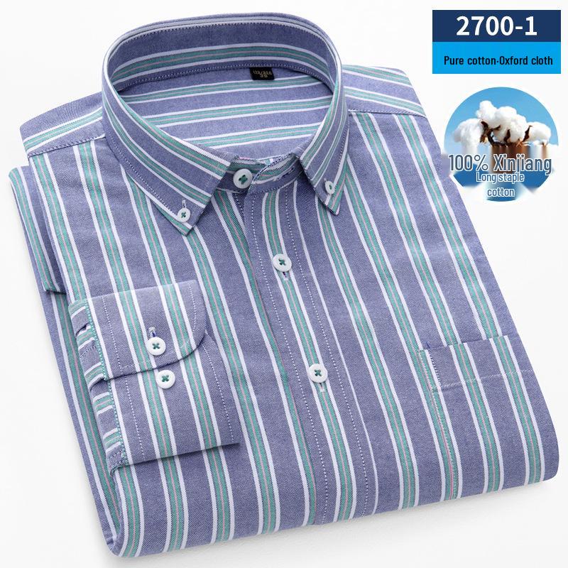 

Мужская полосатая хлопковая оксфордская рубашка с длинным рукавом на пуговицах Size 38