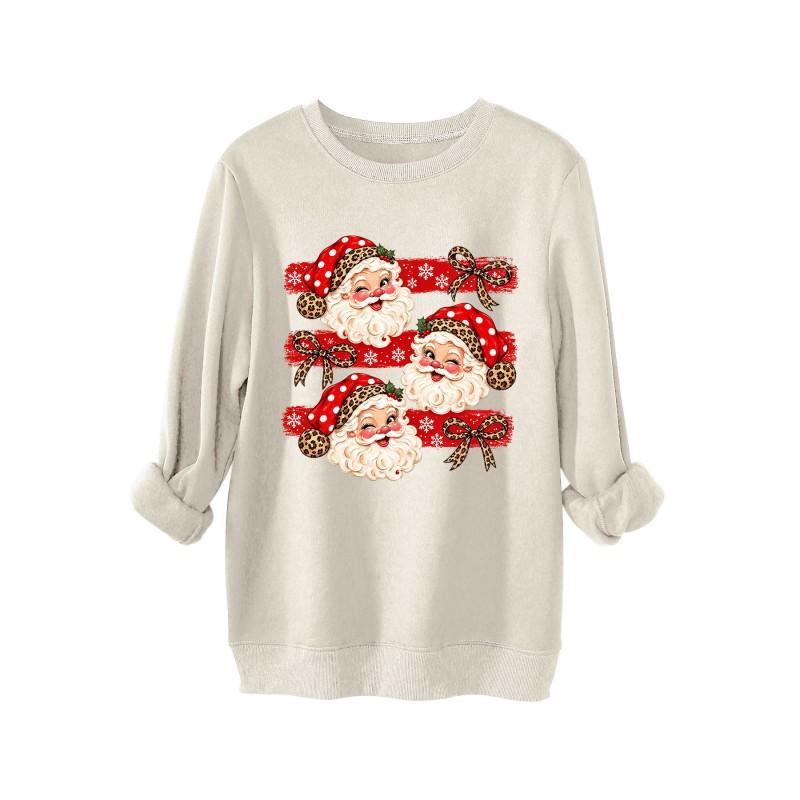 Womens Thick Hoodie Leopard Print Bow Santa Snowflake Graphic Round Neck Loose Fit Casual Winter Sweatshirt