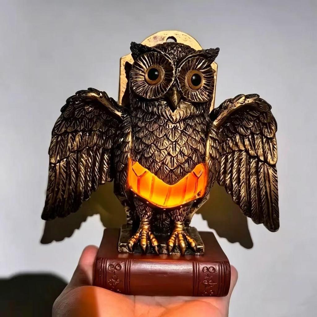 European Retro Owl Luminous Wall Decor - Creative Resin Relief Night Light for Library or Bedroom