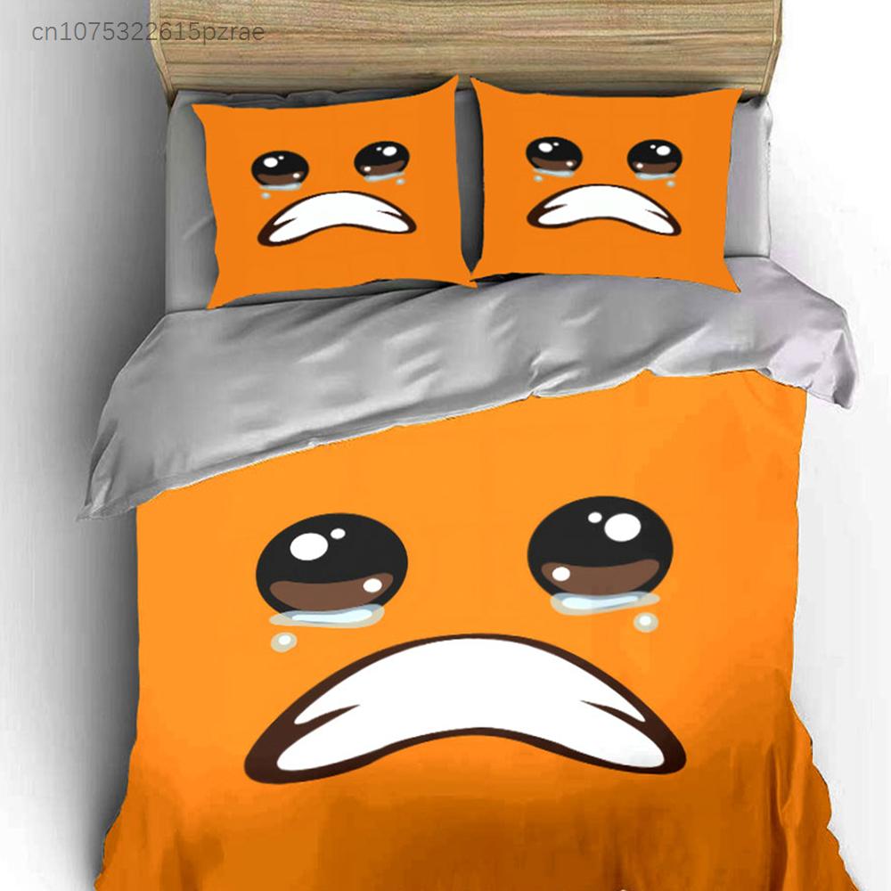 Cute Crying Orange Face Emoji 3PCS Bedding Set Soft Microfiber Duvet Cover Pillowcase Set For Kids Teens Bedroom Decor