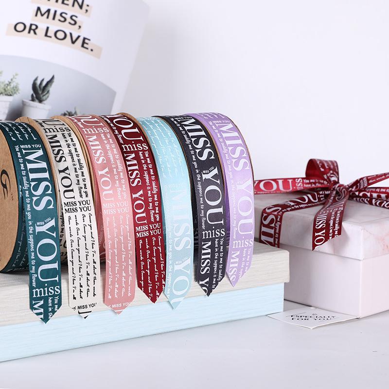 XINRAN Custom Floral Gift Box and Cake Packaging Decoration Ribbon 2.5 cm Printed Letter 100% Polyester Satin High Tenacity