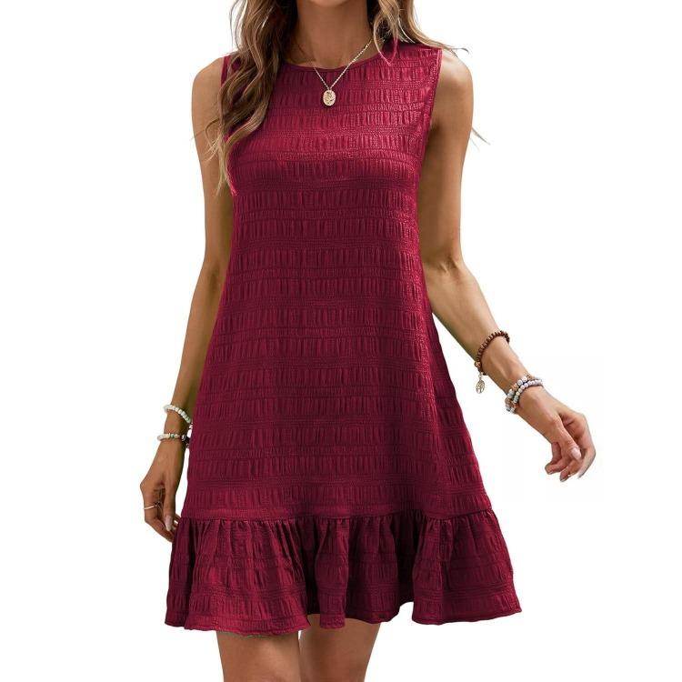 Letní dámské bez rukávů s vysokým pasem áčkového střihu mini šaty ležérní jednobarevné plisované jarní