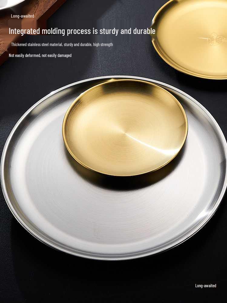 Gold Round 304 Stainless Steel Korean BBQ and Cake Tray