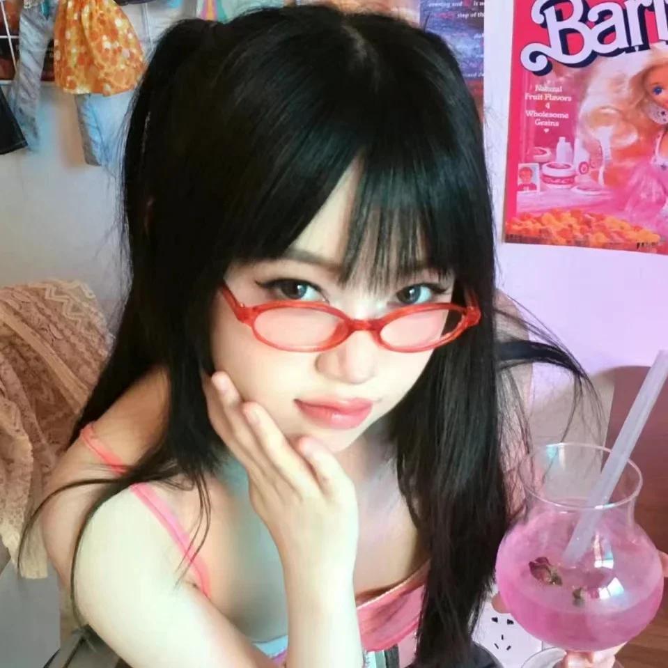 New  Women'S Retro Oval Glasses Girls Red Green Frame Glass Eyewear Decorative Computer Anti-Blue Eyeglasses Seaside Driving