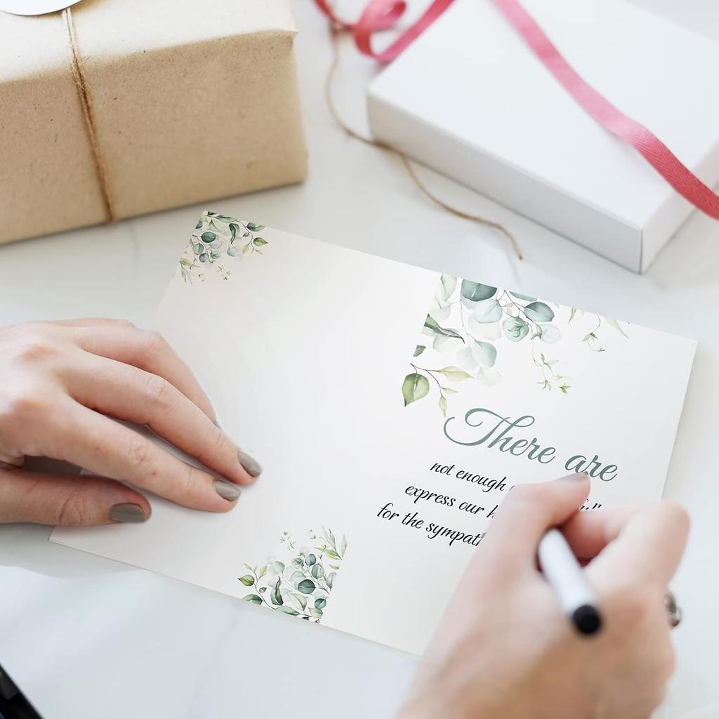 Jetec 100 Pack Funeral Thank You Cards with Envelopes Stickers Bulk Greeting Watercolor Cards for Family Loved Ones Wishes Holiday Celebration