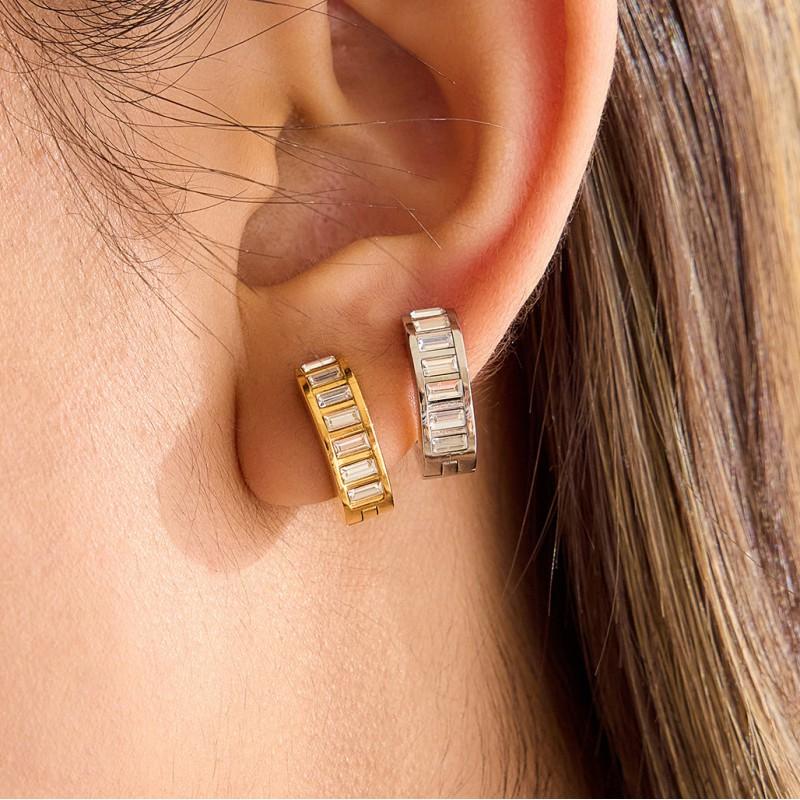 Joom Stainless Steel Hoop Earrings Women Light Luxury Sparkling Jewelry Hypoallergenic Non-Fading