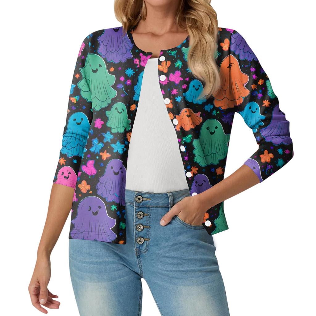 Women's Fashionable, Casual, Comfortable Halloween Print Cardigan Jacket