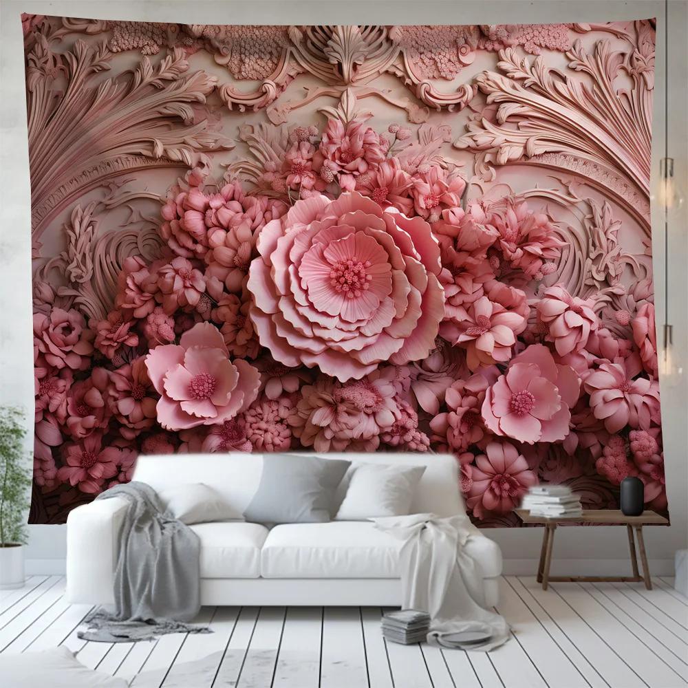 Chic Pink Floral Tapestry Flower Plant Series Wall Hanging Background Cloth Nordic Home Living Room Bedroom Decor Tapestries