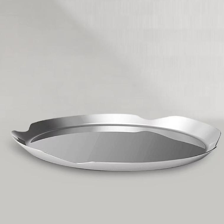 Nordic Light Luxury Round Stainless Steel Tray Fruit Dish Coffee Tea Wine Set Storage Tray Serving Plate Living Room Organizer