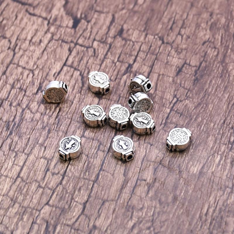 50pcs Stainless Steel Saint Benedict Bead Charm For Jewelry Making Gold/Silver Color Metal St Benedict Cross Bead Bracelet DIY