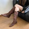 "Wasteland Spice Girls" Inner Heightening Western Cowboy Boots Women's Autumn and Winter Pile Boots Lace-up Skinny Knee Boots