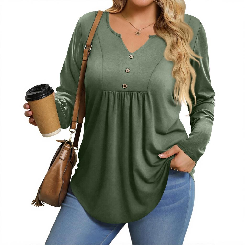 Womens Plus Size Long Sleeve Shirts  V Neck Tunic Tops Basic Loose Fit Tee Tops