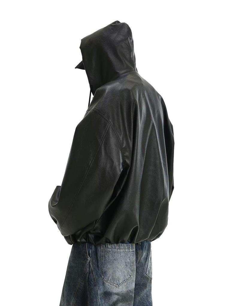 Chaqueta de Motocicleta de Cuero Negra con Capucha para Hombre - Cortavientos, Silueta Atractiva